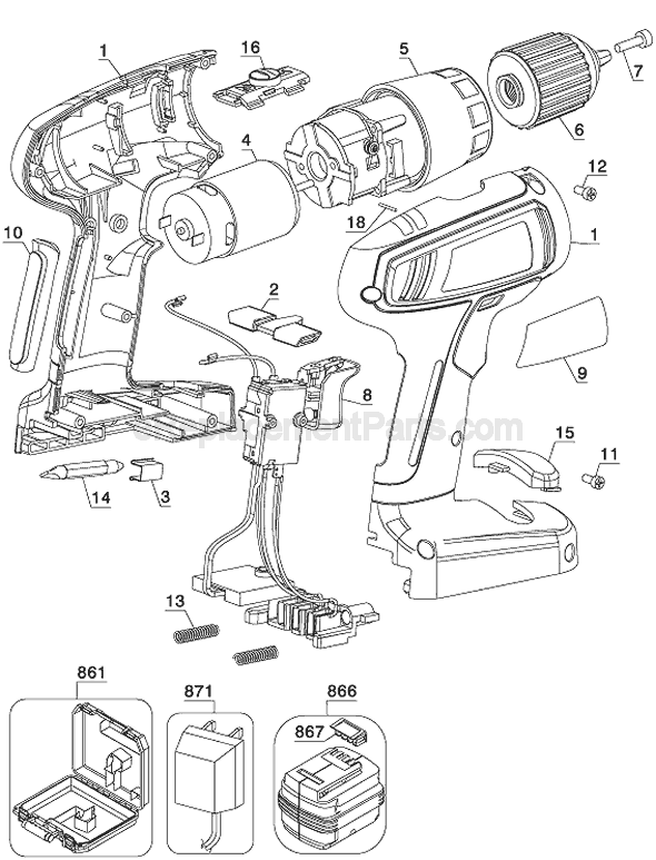 Page A Diagram and Parts List for CD182 Type 1 Black and Decker Cordless Drill